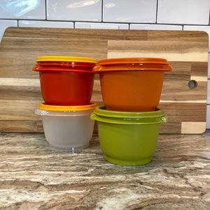4 Tupperware Servalier Bowls Clear Avocado Harvest Orange & Burnt Orange #886
